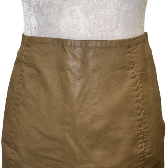 Free People Oh Snap Tan Vegan Faux Leather Snap Front Mini Skirt - 10 - Picture 9 of 14